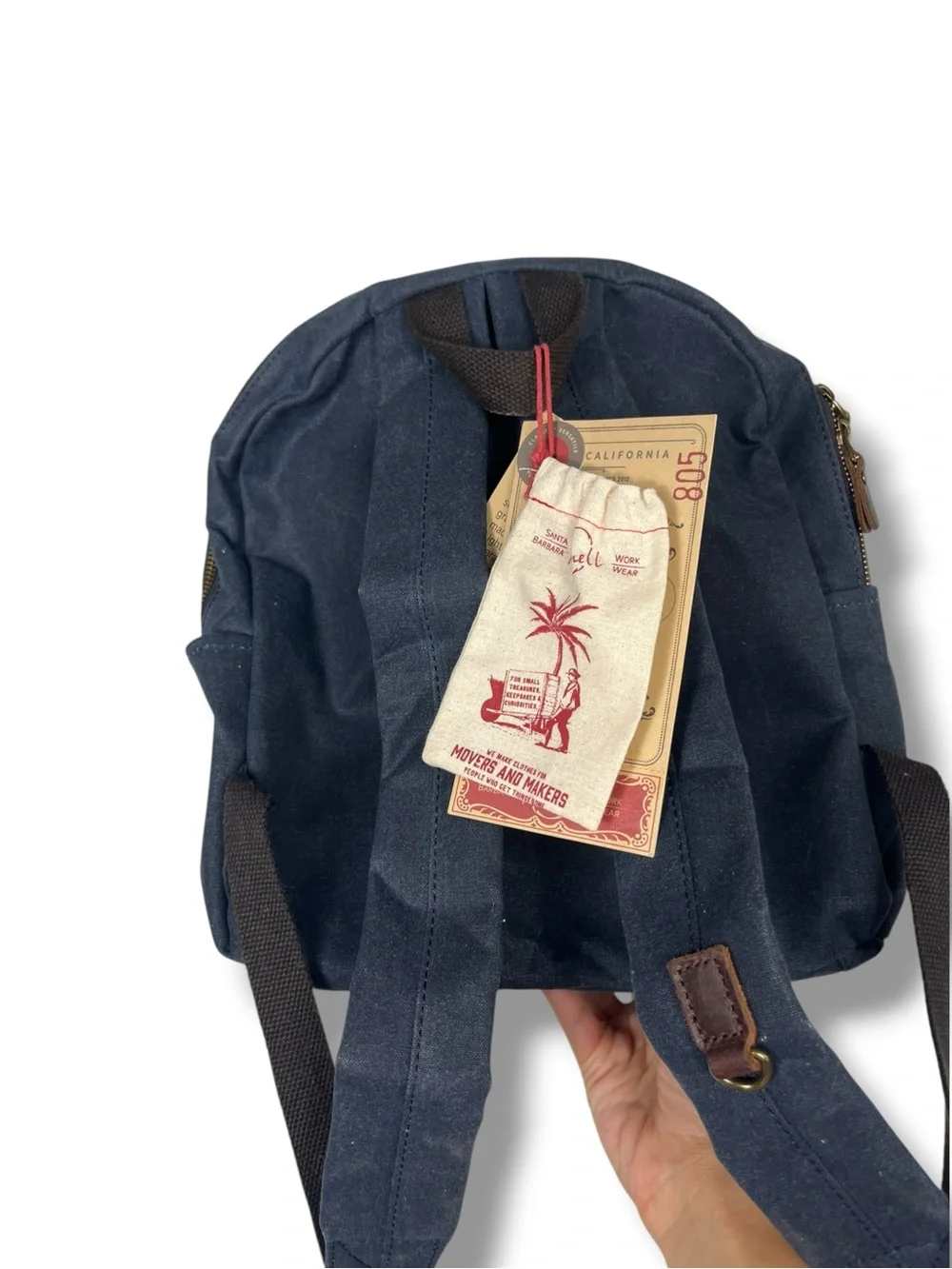 Purnell Waxed Canvas And Leather Backpack Small Blue 13” Laptop Water Resistant